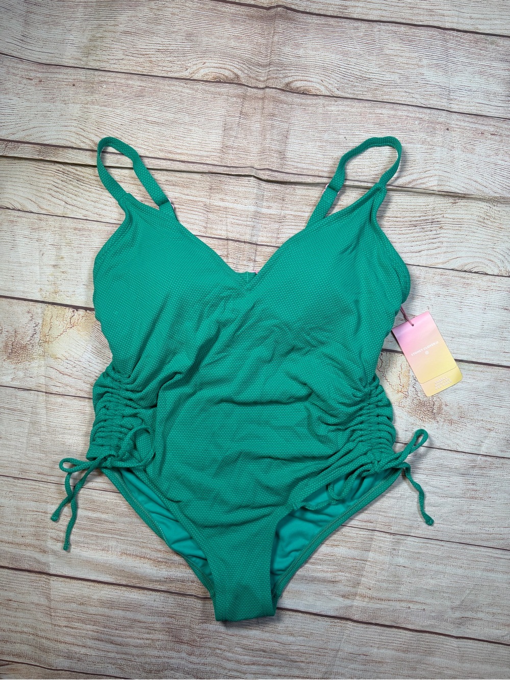 Stoney Clover Lane Emerald Green Textured One-Piece Swimsuit with Side Ties‎